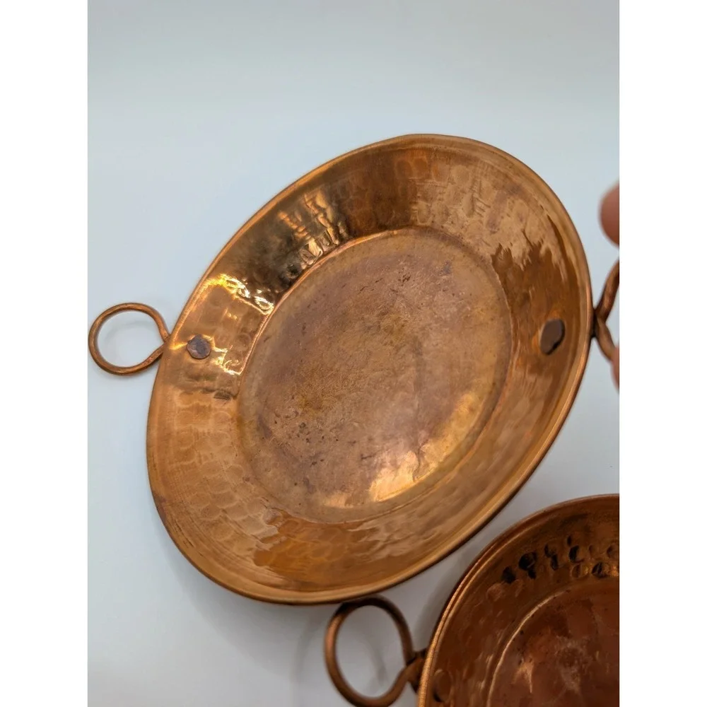 Vintage Mini Copper Cazo Set of 3 Hammered Mexican Style Cazo Pans
